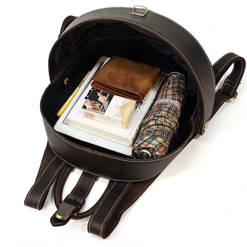 Accordian Beetle Backpack Vintage Genuine Leather Daypacks Unisex