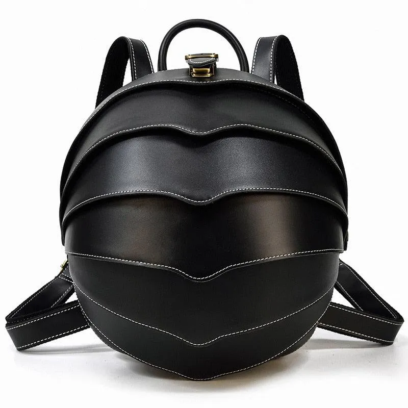 Accordian Beetle Backpack Vintage Genuine Leather Daypacks Unisex