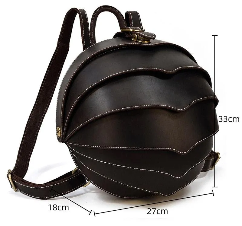 Accordian Beetle Backpack Vintage Genuine Leather Daypacks Unisex