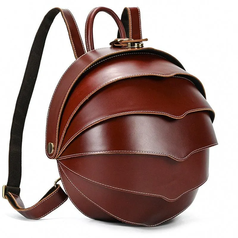 Accordian Beetle Backpack Vintage Genuine Leather Daypacks Unisex