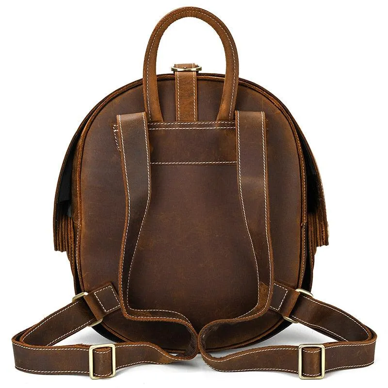 Accordian Beetle Backpack Vintage Genuine Leather Daypacks Unisex