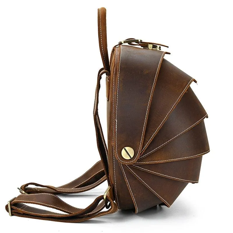 Accordian Beetle Backpack Vintage Genuine Leather Daypacks Unisex