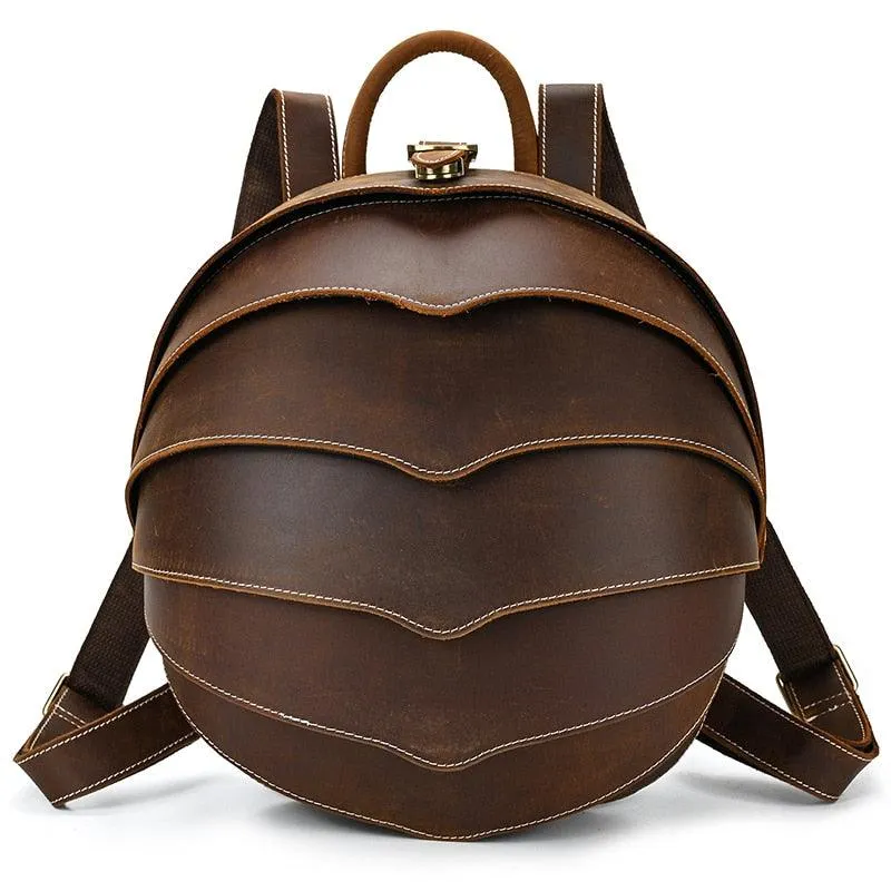 Accordian Beetle Backpack Vintage Genuine Leather Daypacks Unisex