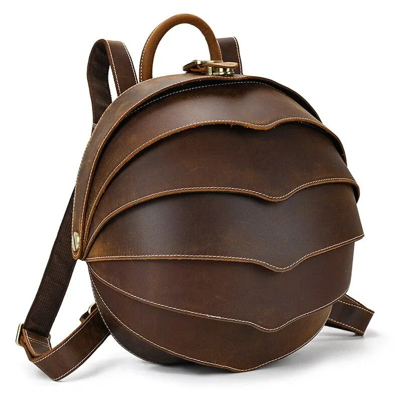 Accordian Beetle Backpack Vintage Genuine Leather Daypacks Unisex