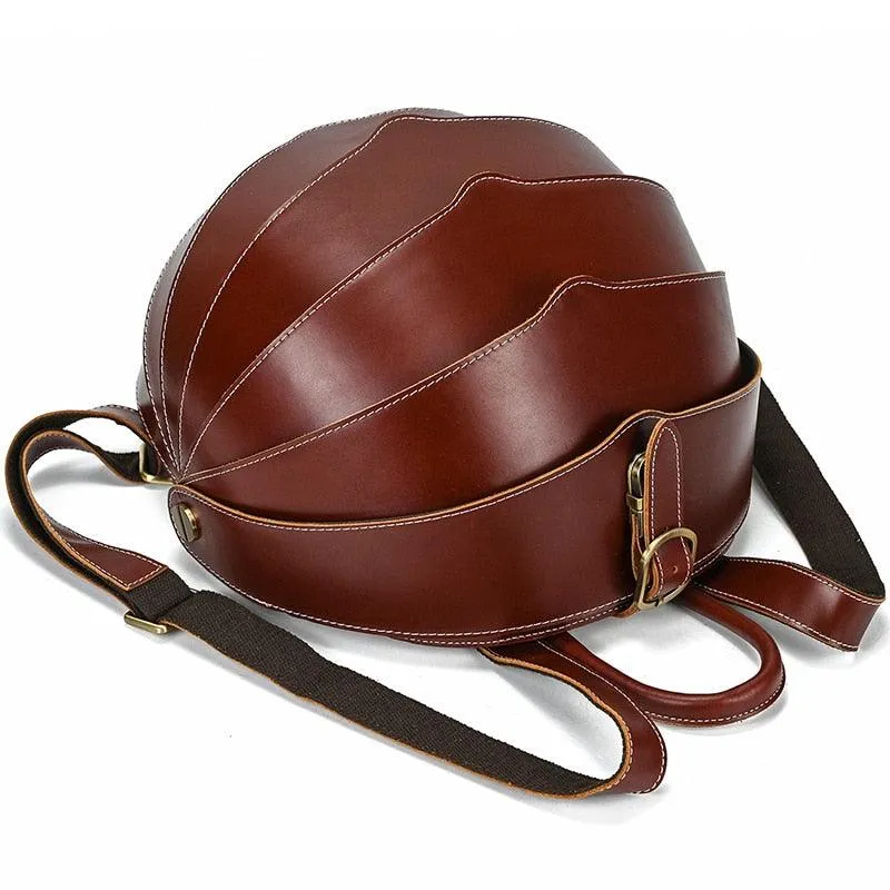 Accordian Beetle Backpack Vintage Genuine Leather Daypacks Unisex