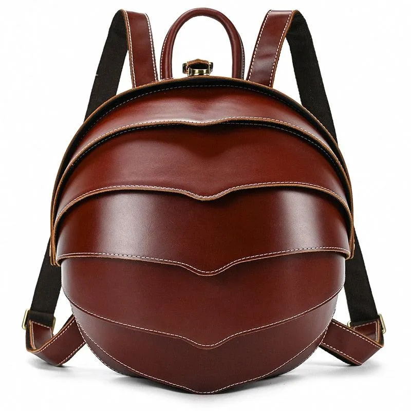 Accordian Beetle Backpack Vintage Genuine Leather Daypacks Unisex