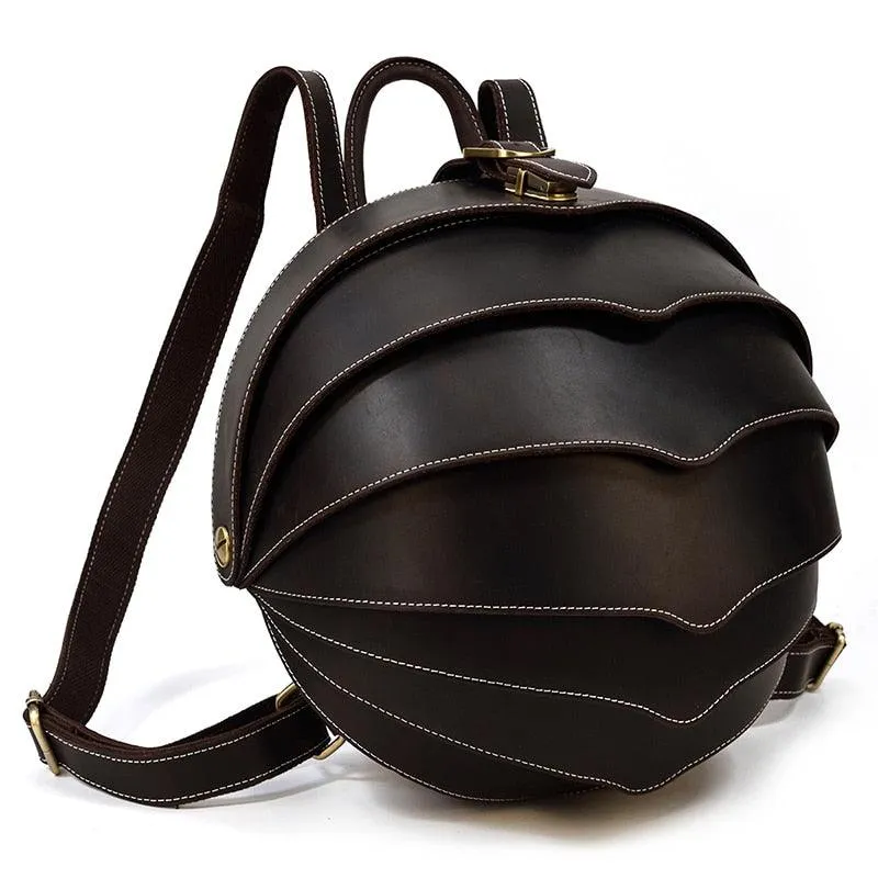 Accordian Beetle Backpack Vintage Genuine Leather Daypacks Unisex