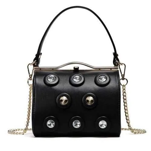 Metal Bar Rhinestone Handbag - Black