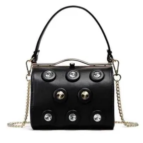 Metal Bar Rhinestone Handbag - Black