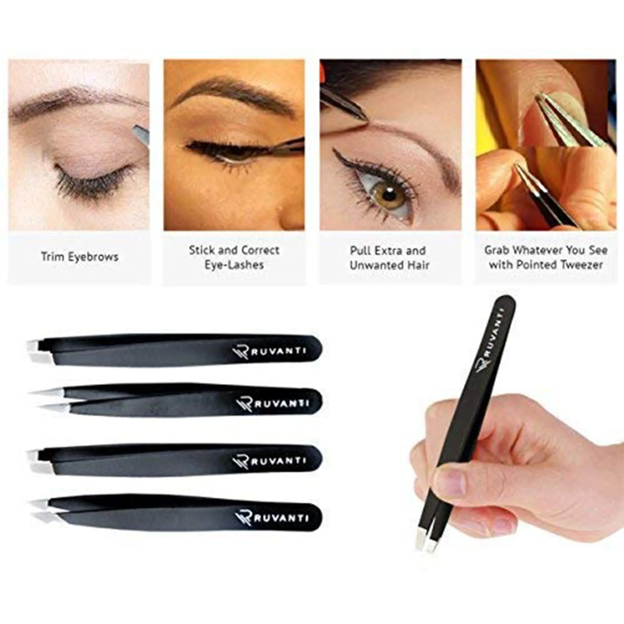 Professional Stainless Steel Tweezers (4 Piece)